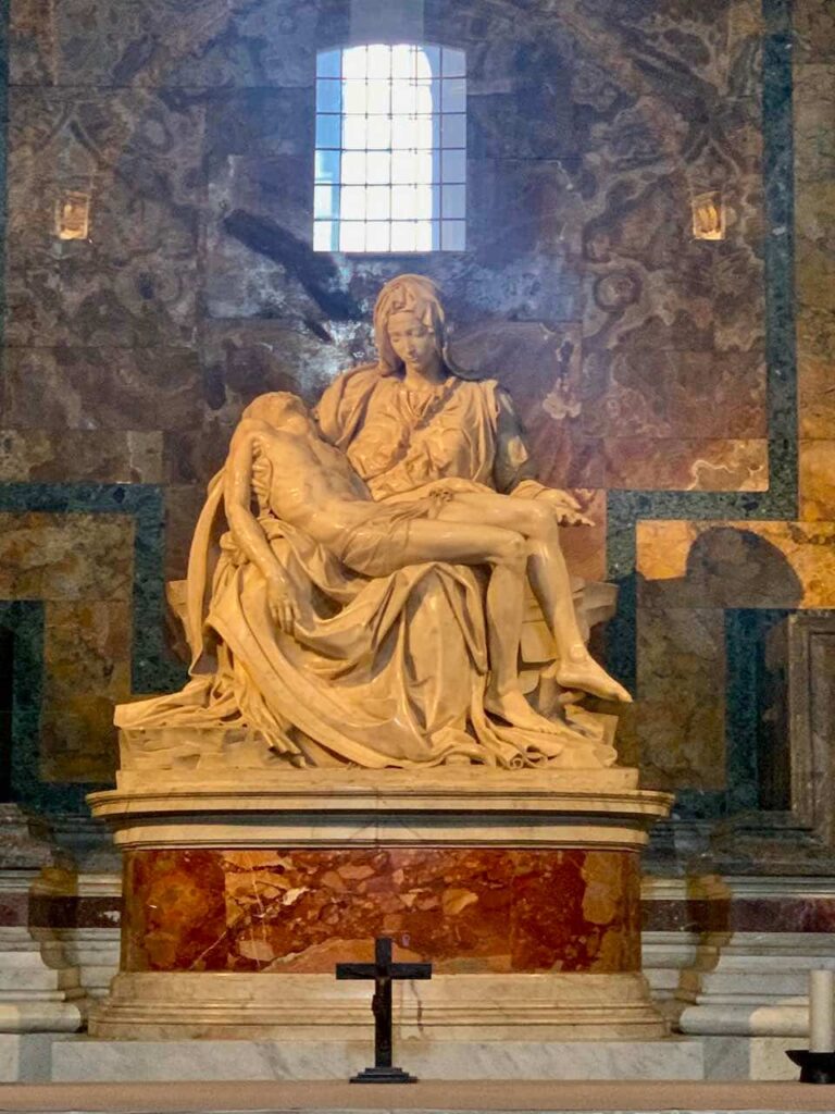 Pieta by Michelangelo. Seeing it in the Basilica of St Peter is among the best things to do in Rome Italy,