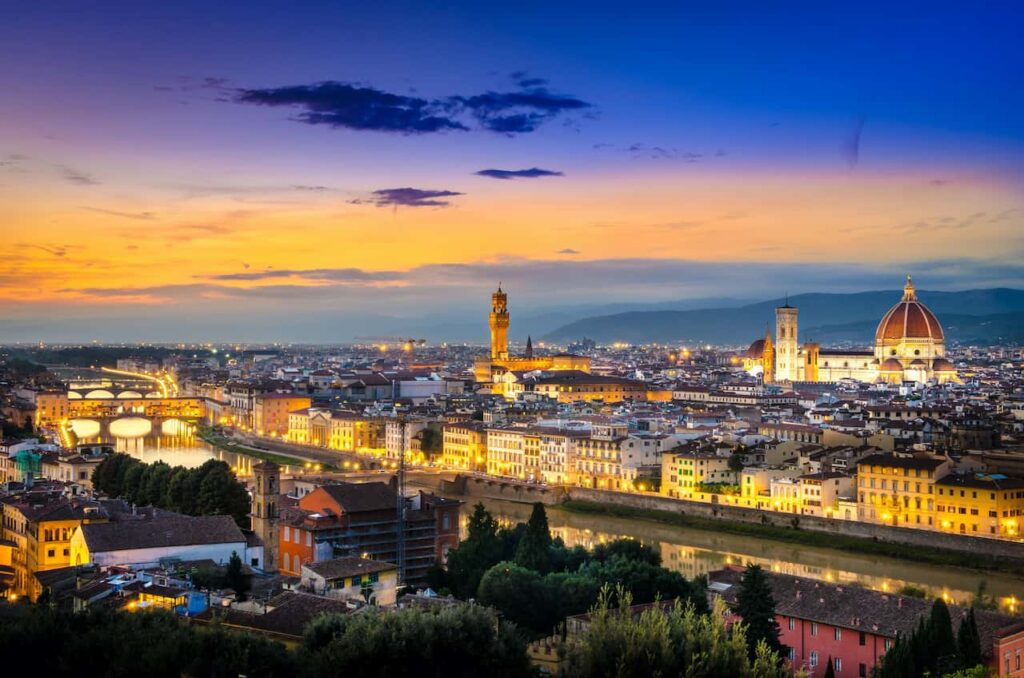 Florence after sunset, a view from the Piazzale Michelangelo