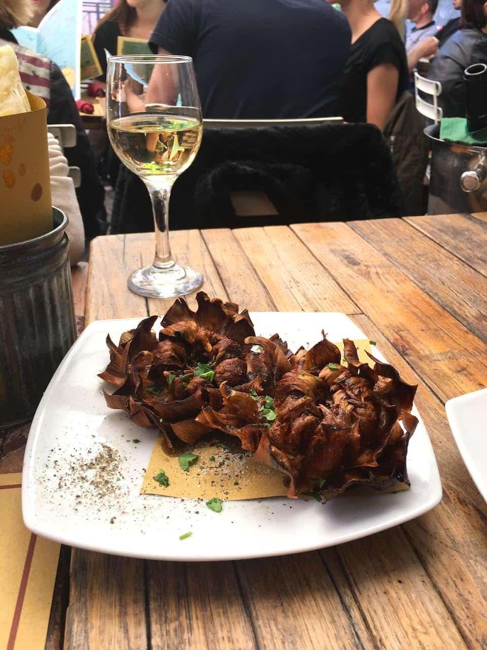 Carciofi alla giudia, the Jewish-style artichokes, one of the most famous Rome’s dishes