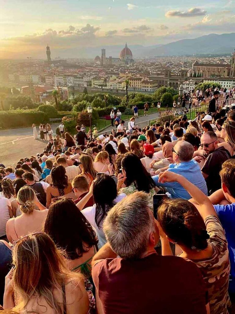 Crowds on the Piazzale Michelangelo in sunset