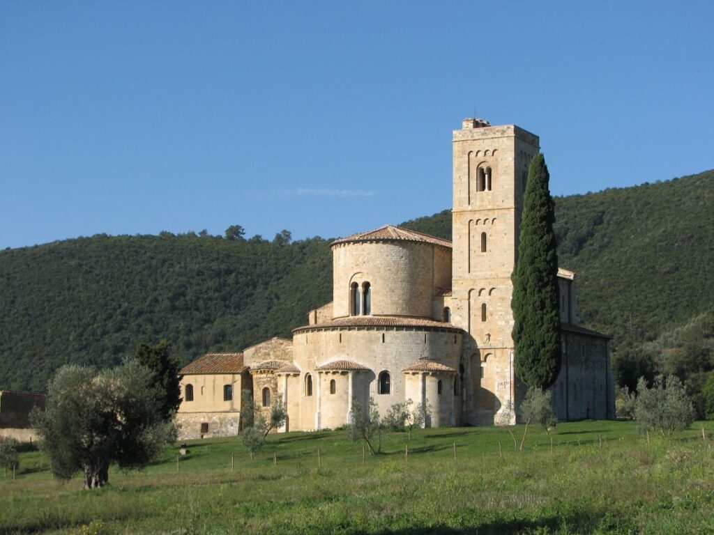 Abbey of Sant'Antimo near Montalcino is easily reachable from Montepulciano Italy 