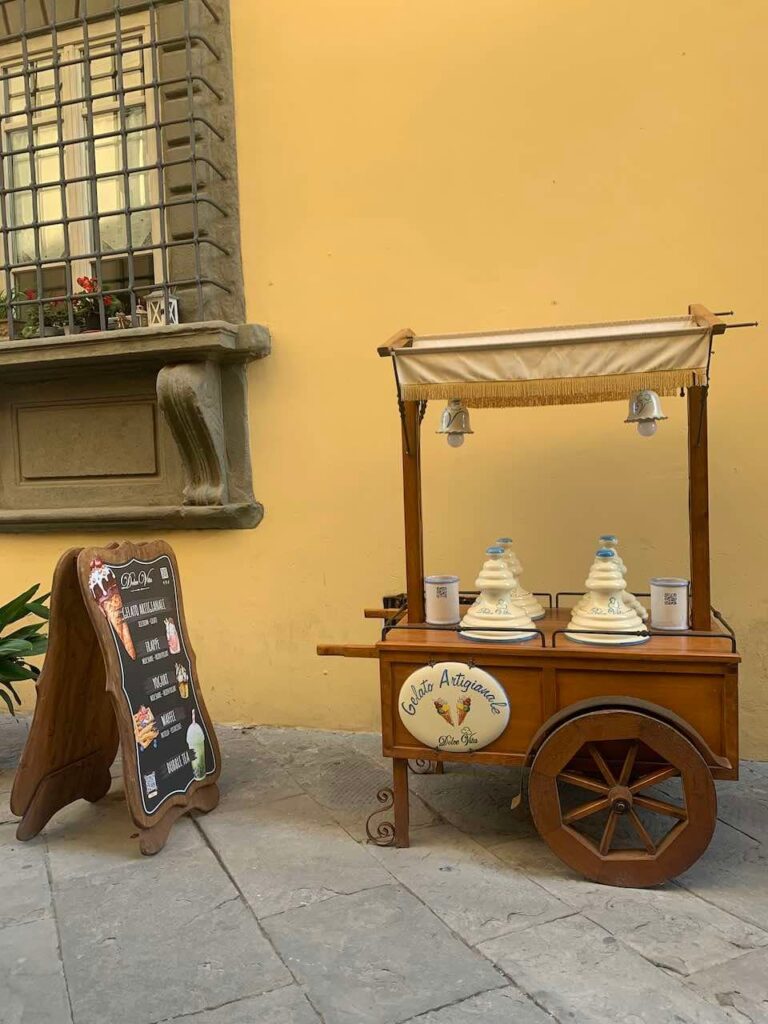 A gelato cart in a street in Cortona Italy 