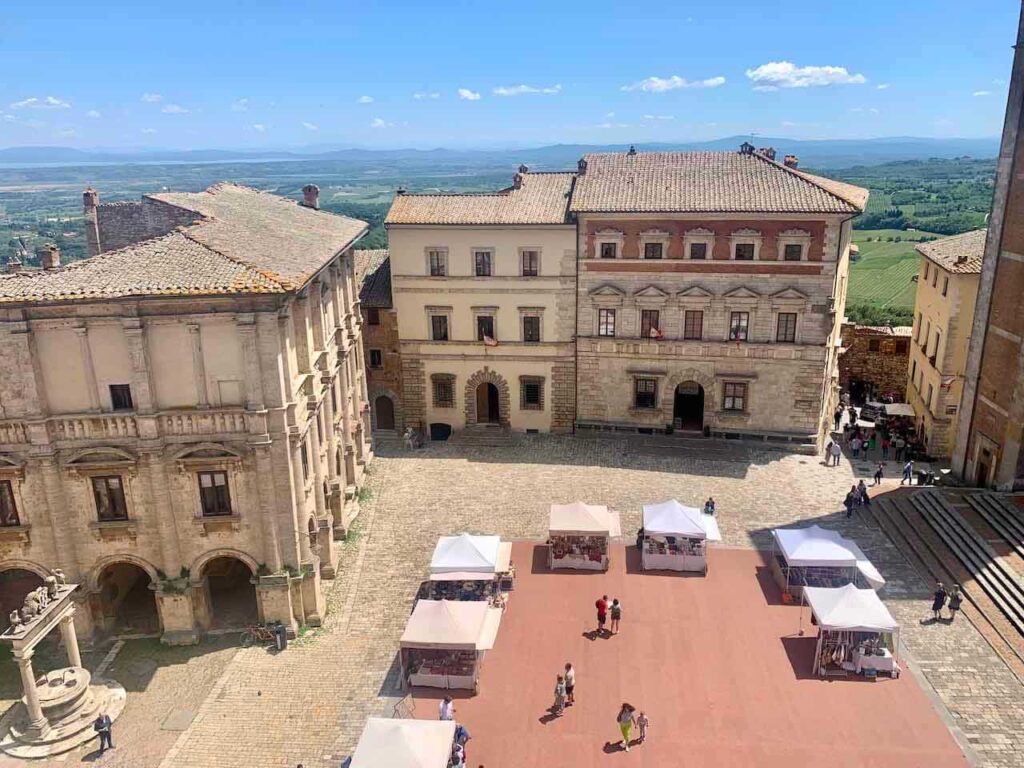 A view of the maon square from the Clock Tower in Montepulciano Tuscany 