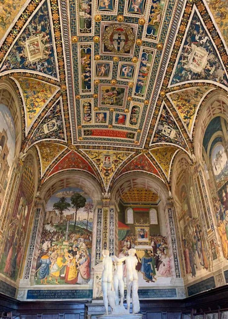 The interior of the Piccolomini Library, a must-see in the Cathedral of Siena 