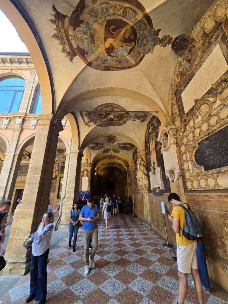 the historic courtyard of the Archiginnasio - things to do in Bologna Italy