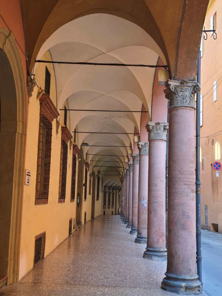 A typical portico walkway in Bologna, Italy