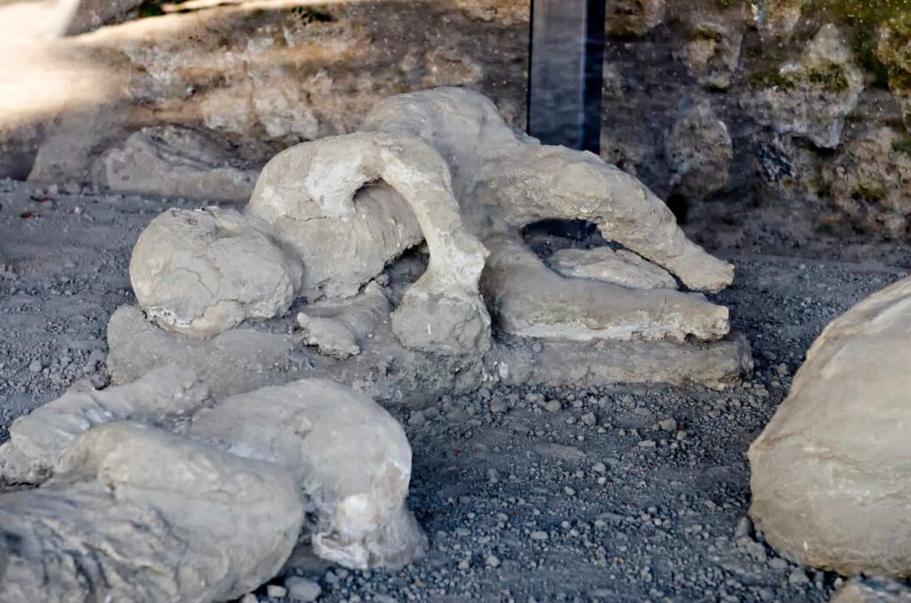 Child victim plaster cast at the Garden of the Fugitives in Pompeii