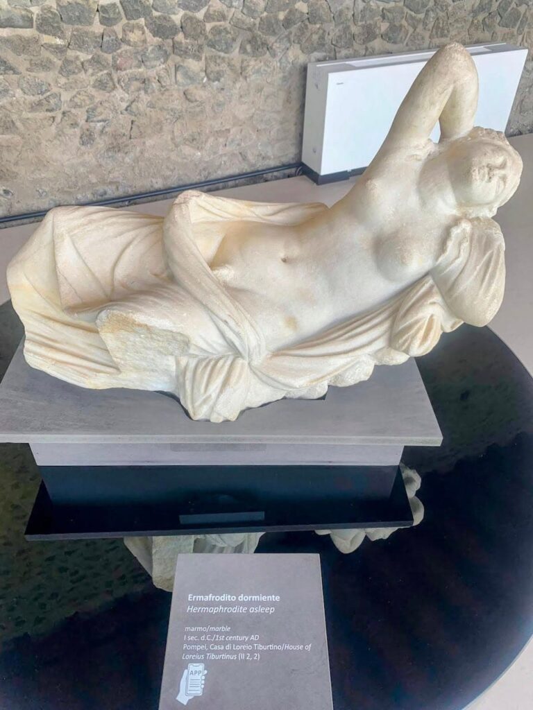 Marble statue of the Sleeping Hermaphroditus in the Pompeii Antiquarium