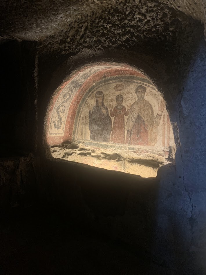 a fresco  within the Catacombs of San Gennaro in Rione Sanita in Naples, Italy