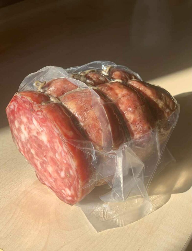Sopressa Vicentina, a typical salami (salted meat) of Vicenza.