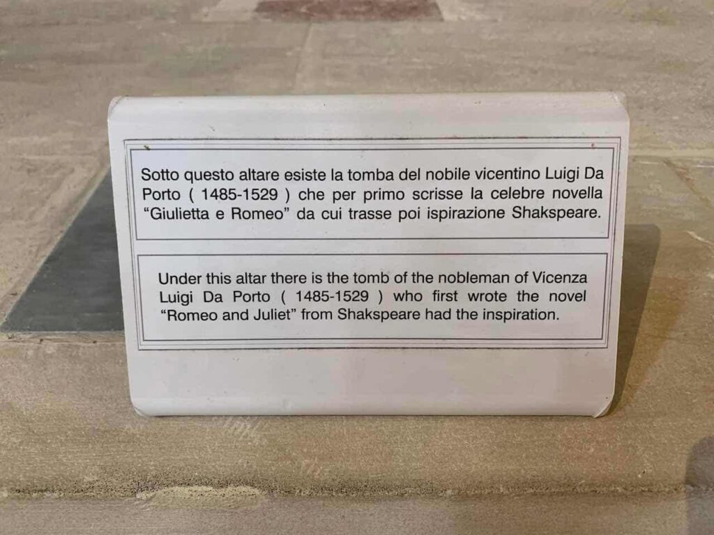 The tomb of Luigi da Porto in Vicenza