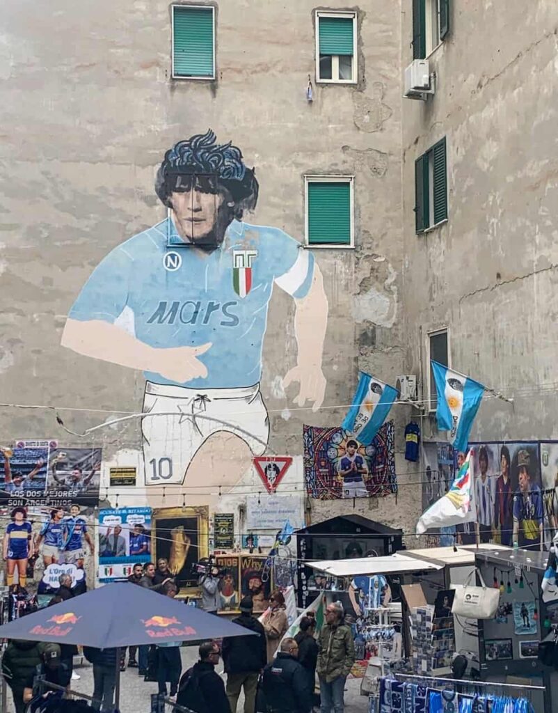 Maradona graffiti in a street in the Spanish Quarter in Naples