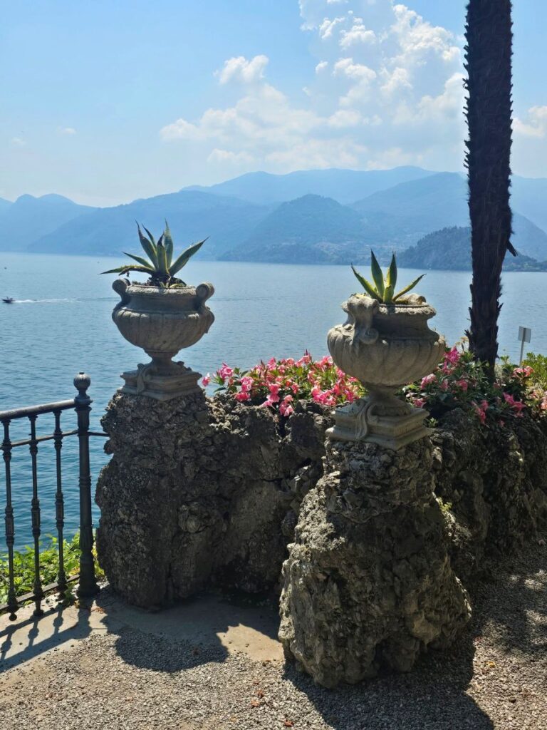 the scenic terrace of Villa Cipressi in Varenna on the shore of Lake Como