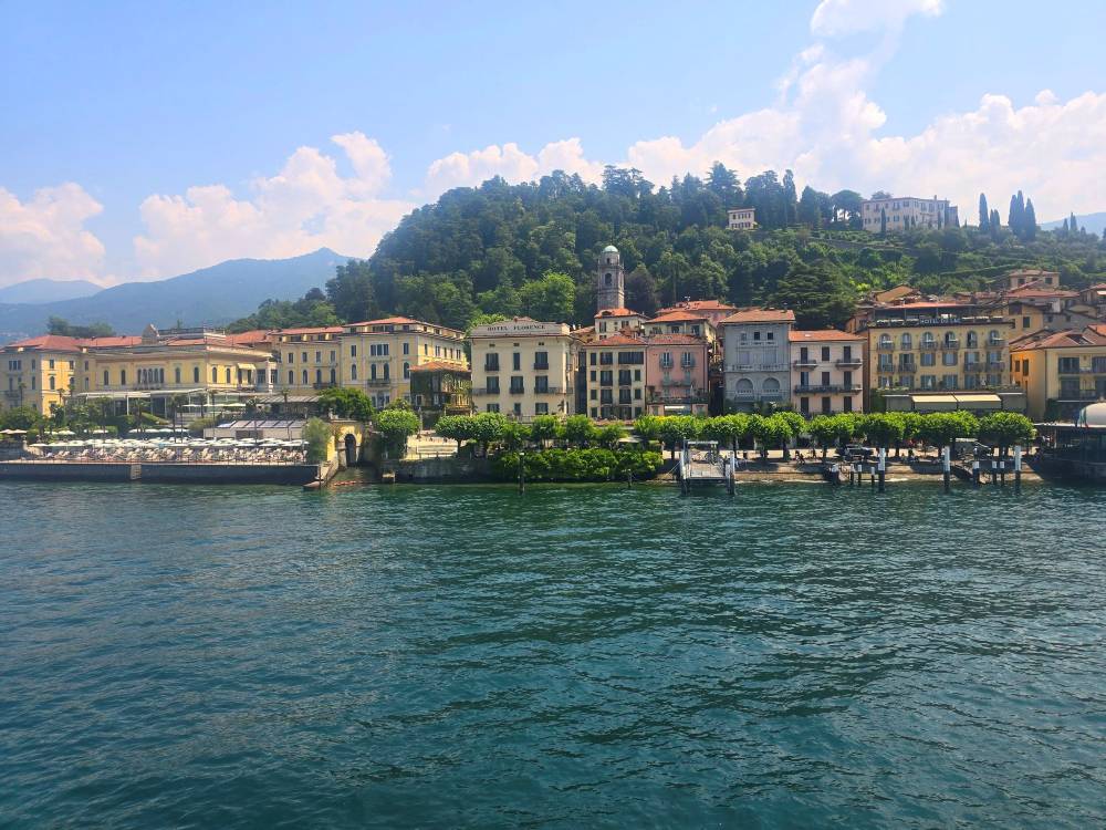 Panoramic view of Bellagio on Lake Como from the ferry