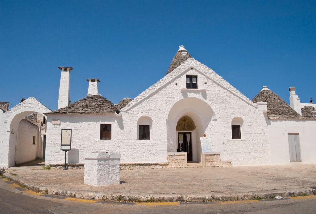 Trullo Sovrano, the only two-story trullo in Alberobello, Puglia, Italy