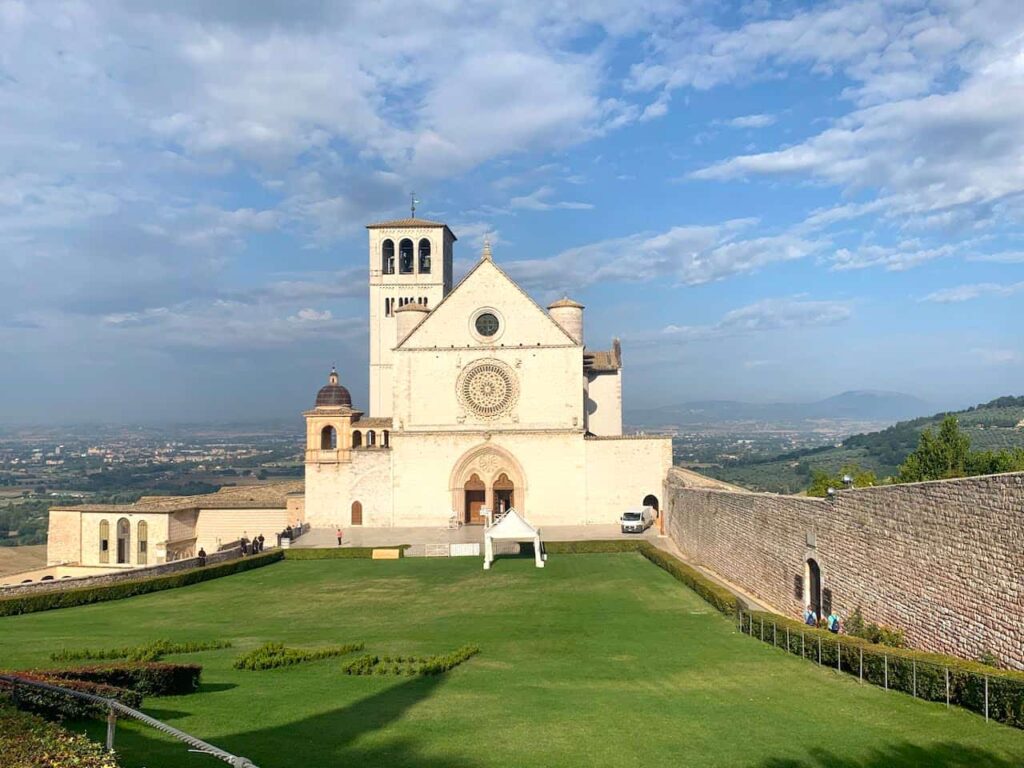 Basilica of Saint Francis of Assisi overlooking the Umbrian countryside