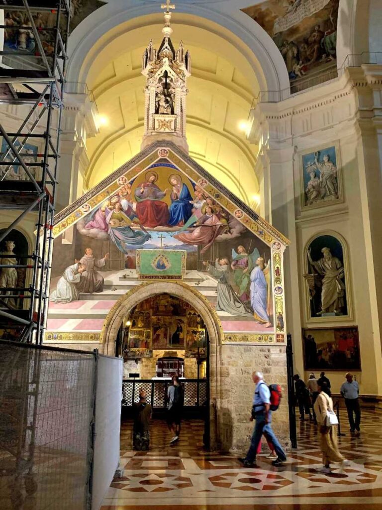 The Porziuncola chapel inside the Basilica of Santa Maria degli Angeli in Assisi, Italy